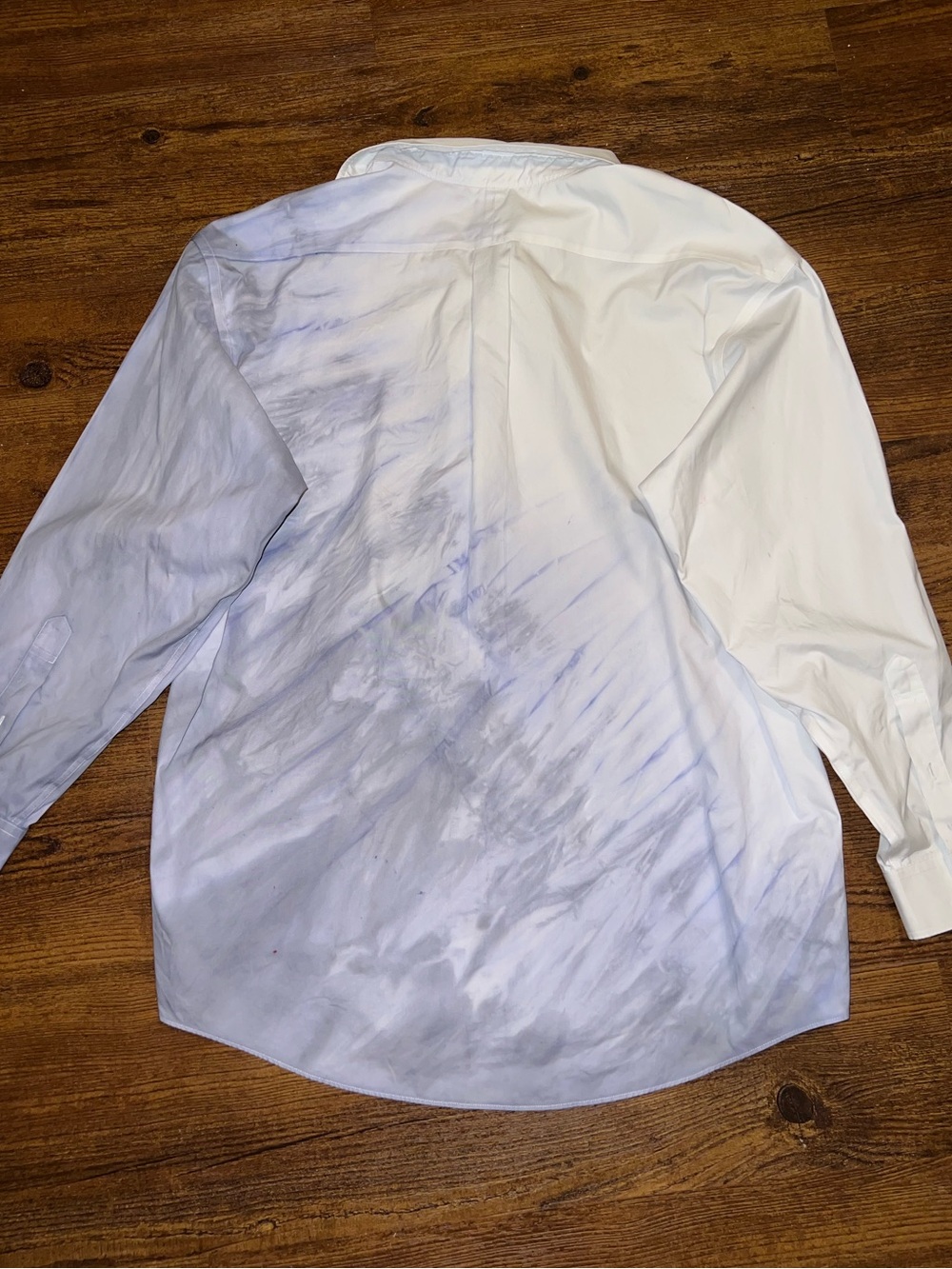 White Ombre Watercolor Artisanal Upcycled Blue Retro Button-Up Shirt Size XL - Picture 6 of 12